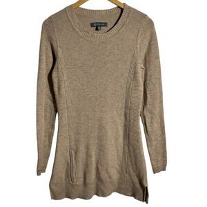 Title Nine Wool Blend Knit Sweater Dress Tunic Crew Neck Women M‎ Tan Sport Golf